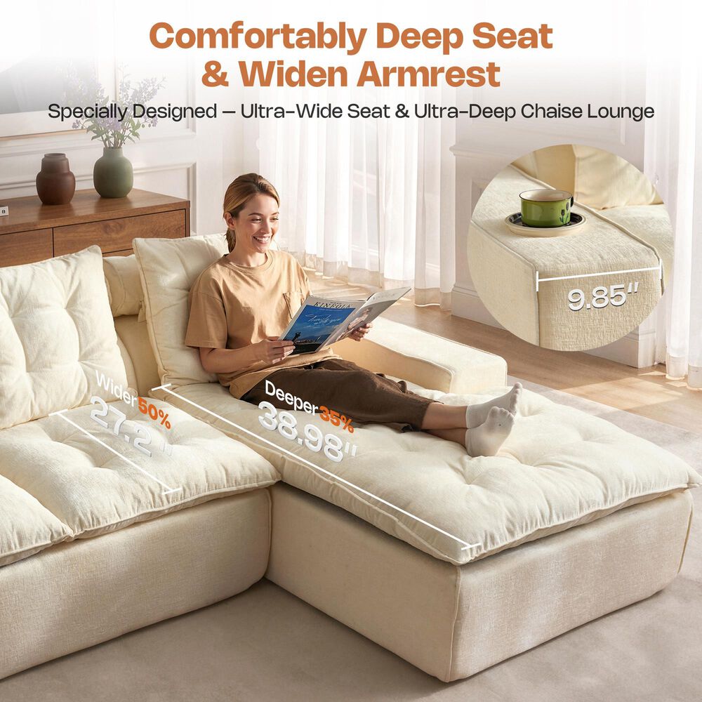 HOMLUX 2-Piece Right Facing Sectional with Chaise in Beige, , large