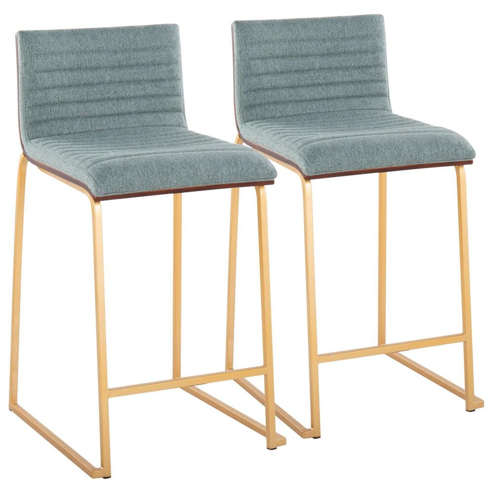 Lumisource Mason 25" Counter Stool with Green Fabric Cushion in Gold and Walnut (Set of 2), , large