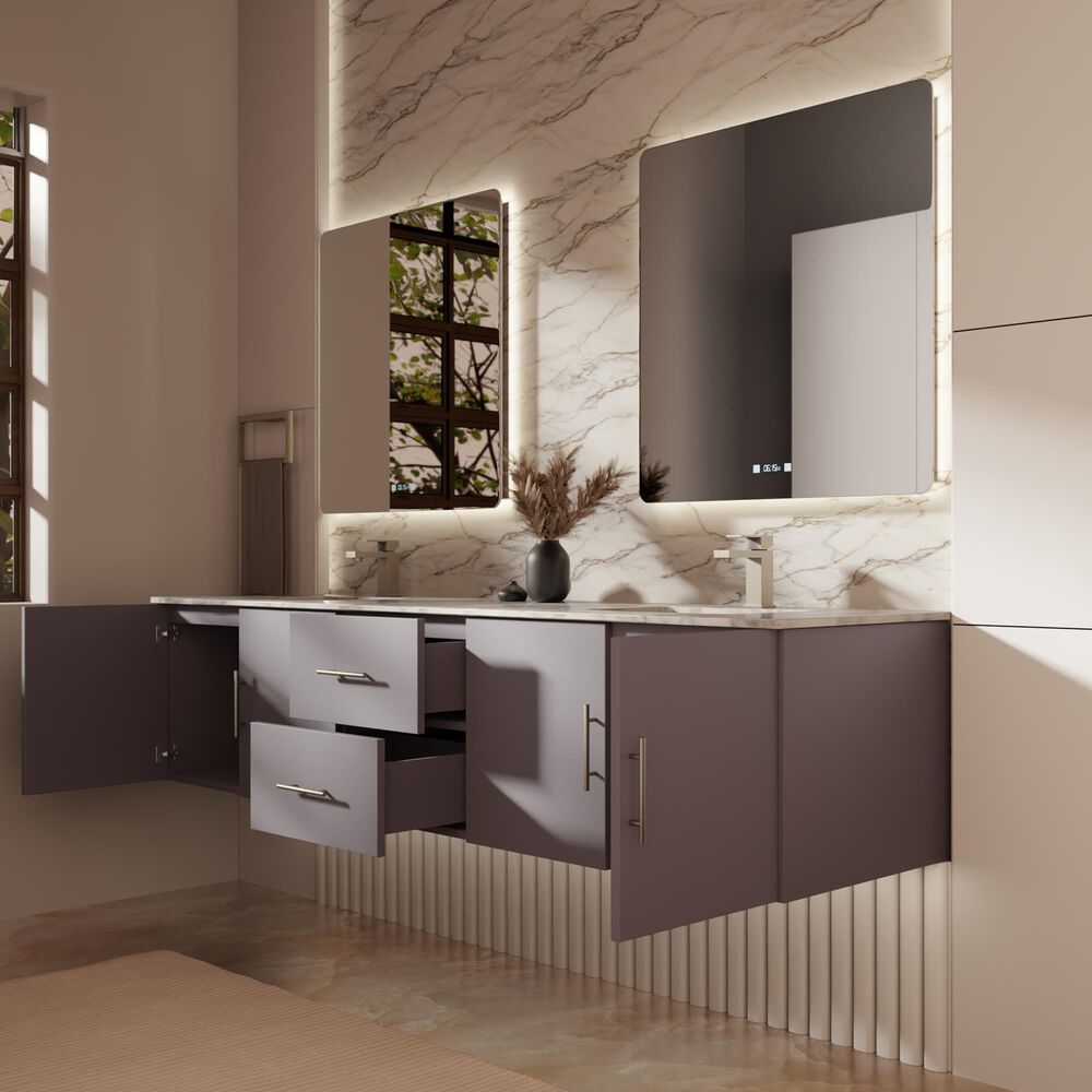 Lexora Home Geneva 80&quot; Double Bathroom Vanity in Dark Grey with 2 cm White Carrara Marble Top and Rectangular Sinks, , large