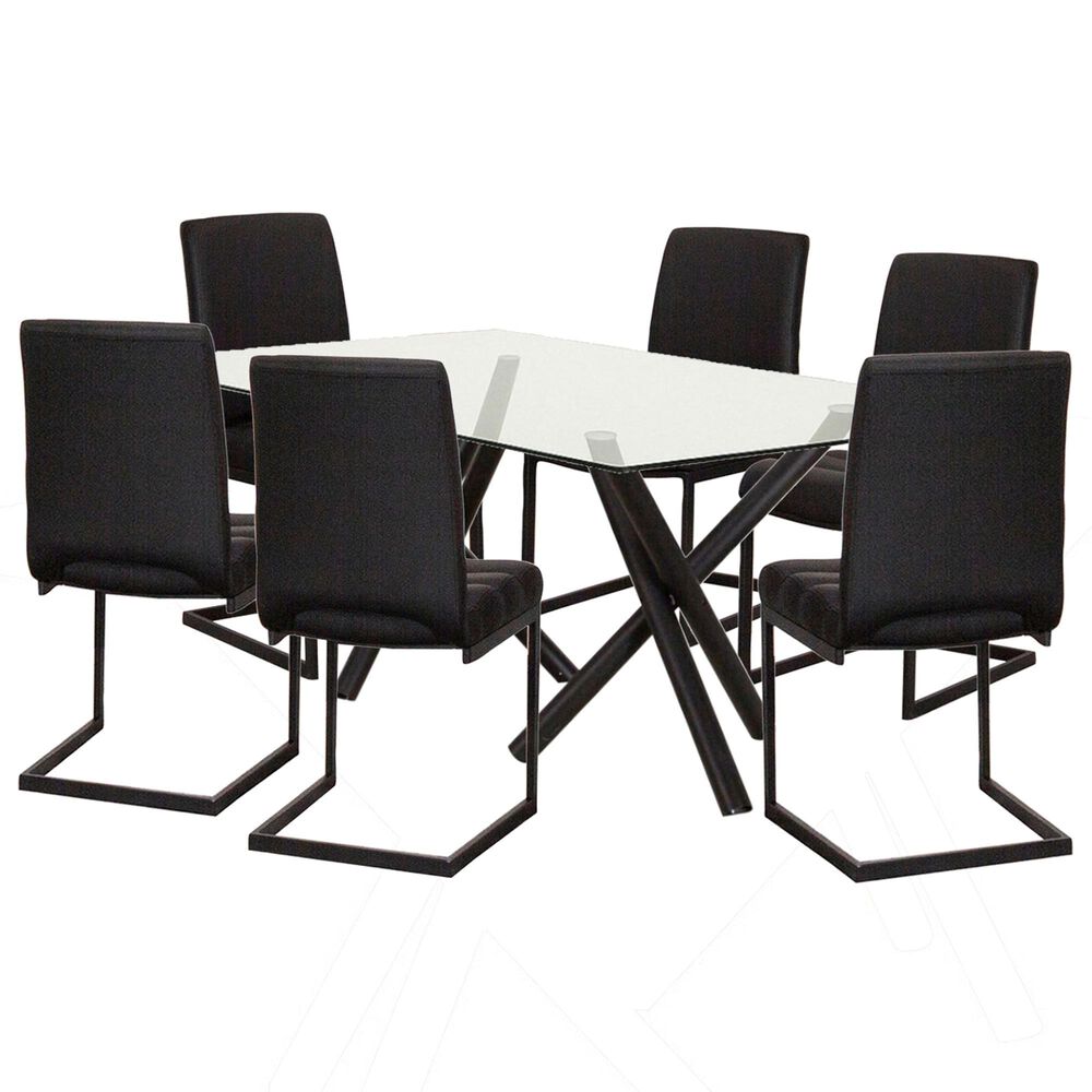 SUNSET Finn and Ryan/Rhea 7-Piece Rectangular Dining Set in Clear and Matte Black, , large