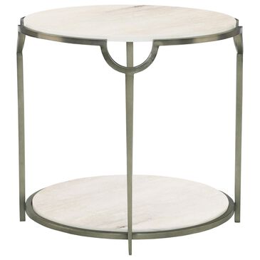 Bernhardt Morello Round End Table in White Faux Marble and Oxidized Nickel, , large