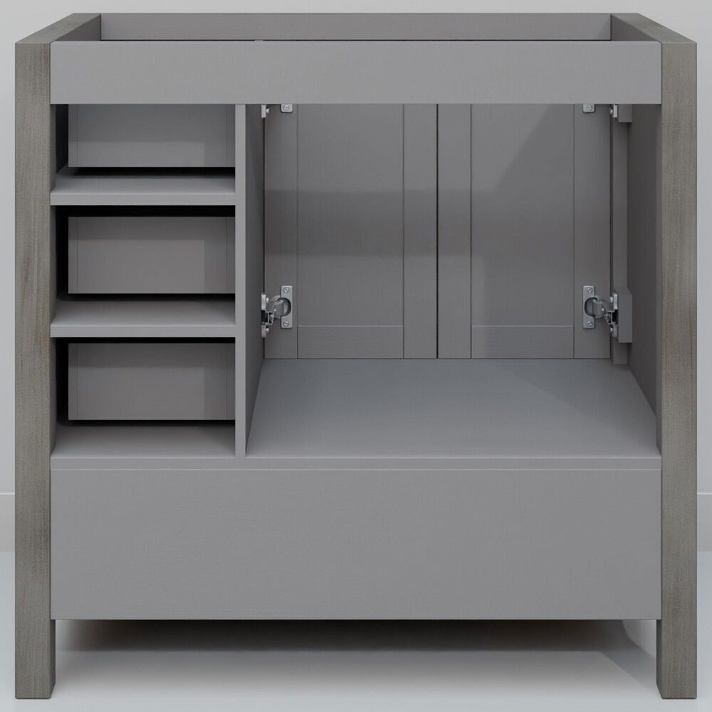 Lexora Home Jacques 36&quot; Left Offset Single Bathroom Vanity in Distressed Grey with 2 cm White Carrara Marble Top and Rectangular Sink, , large