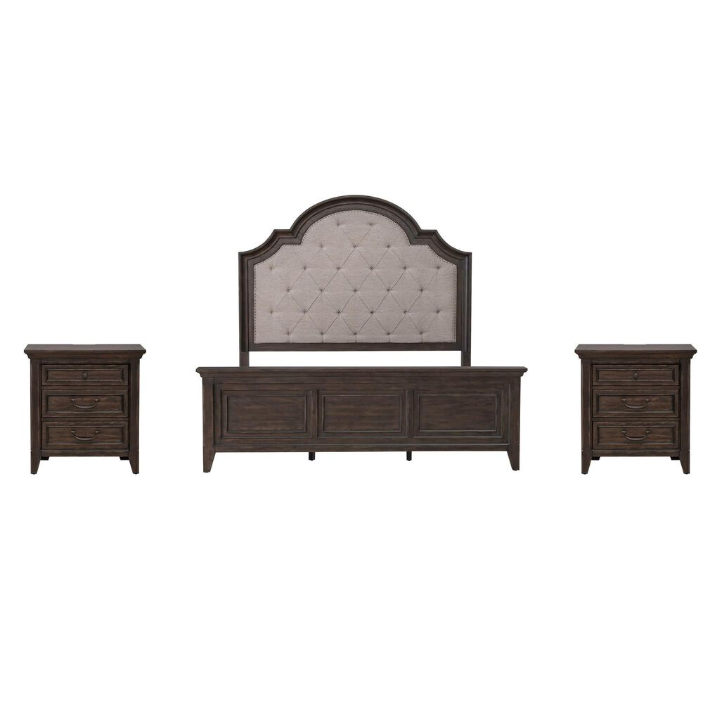 Belle Furnishings Paradise Valley Queen Bed and Two Nightstands in Saddle Brown, , large