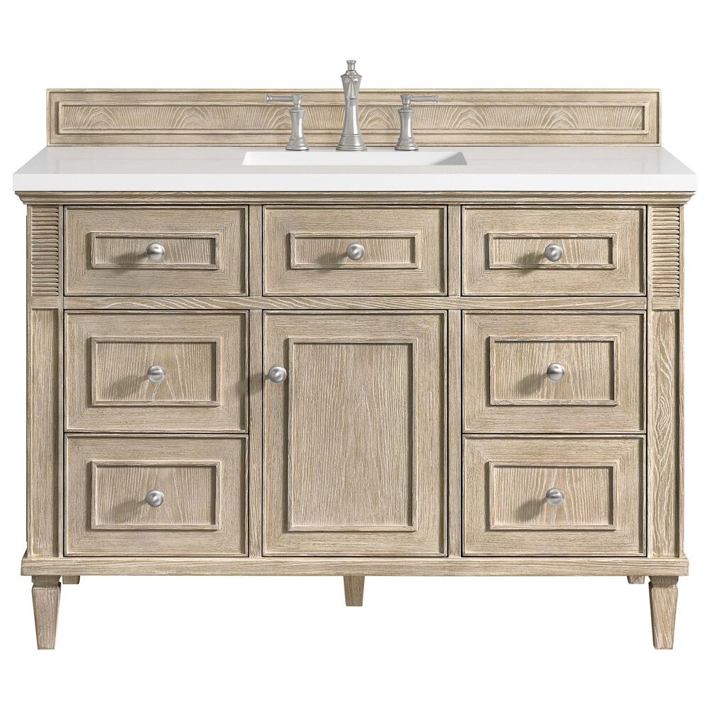 James Martin Vanities Lorelai 48&quot; Single Vanity in Whitewashed Oak with 3 cm White Zeus Quartz Top, , large