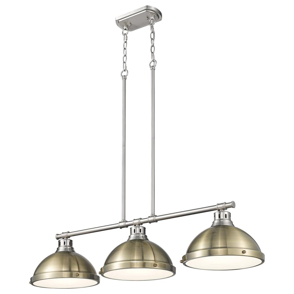 Golden Lighting Duncan 3-Light Pendant with Aged Brass Shade in Chrome, , large