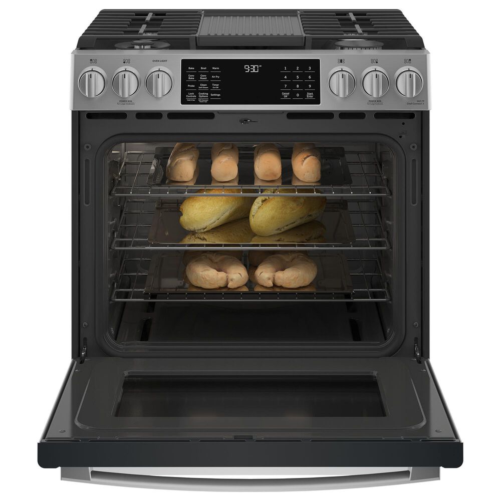 GE Profile 30&quot; Smart Slide-In Front-Control Gas Range in Fingerprint Resistant Stainless Steel, , large
