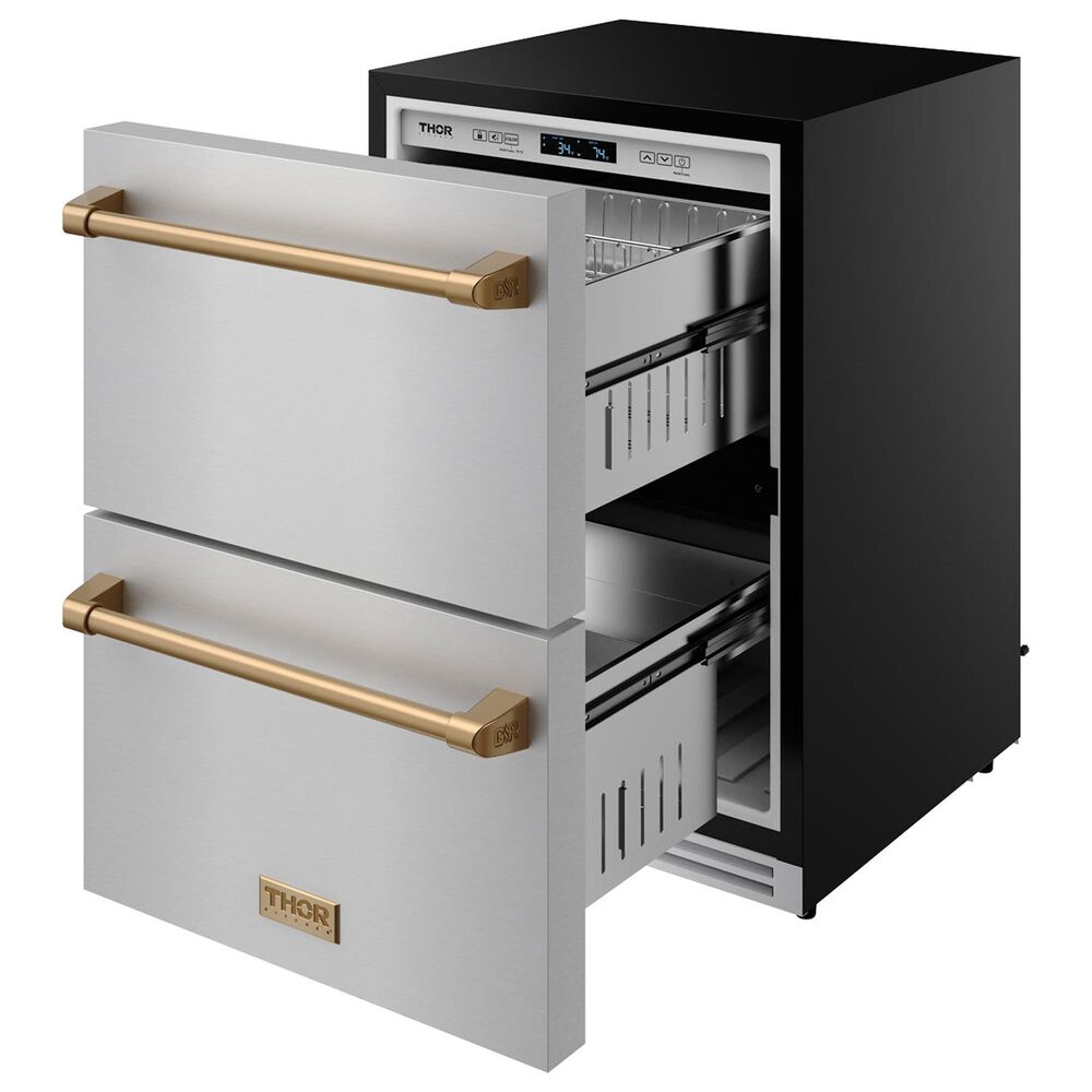 Thor Kitchen Gordon Ramsay 5.4 Cu. Ft. Undercounter Drawer Refrigerator with Bronze Handle Kit in Stainless Steel, , large