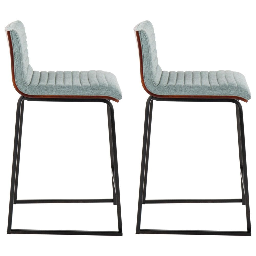 Lumisource Mason Mara Counter Stool with Green Cushion in Black and Walnut &#40;Set of 2&#41;, , large