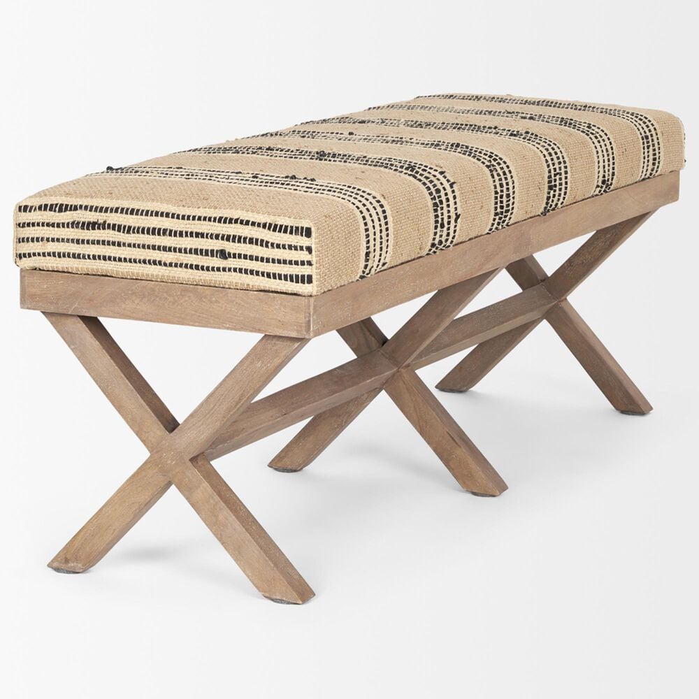 Mercana Solis Accent Bench with Beige and Black Stripe Cushion Seat in Brown, , large