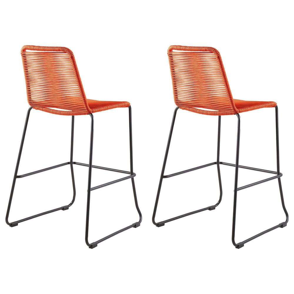Armen Living Shasta Patio Bar Stool with Tangerine Rope Seat in Black (Set of 2), , large