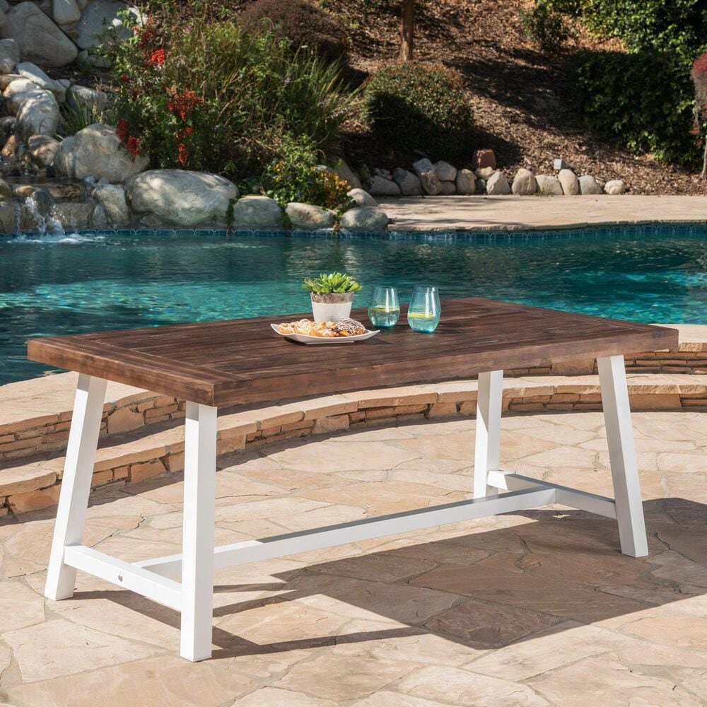 Hearth and Haven Carlie Outdoor Dining Table in Brown and White - Table Only, , large
