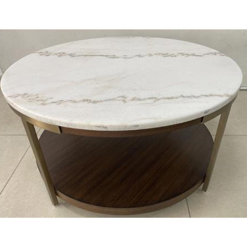Riverside Furniture Emery Round Cocktail Table in Smoked Cherry and Bronze, , large