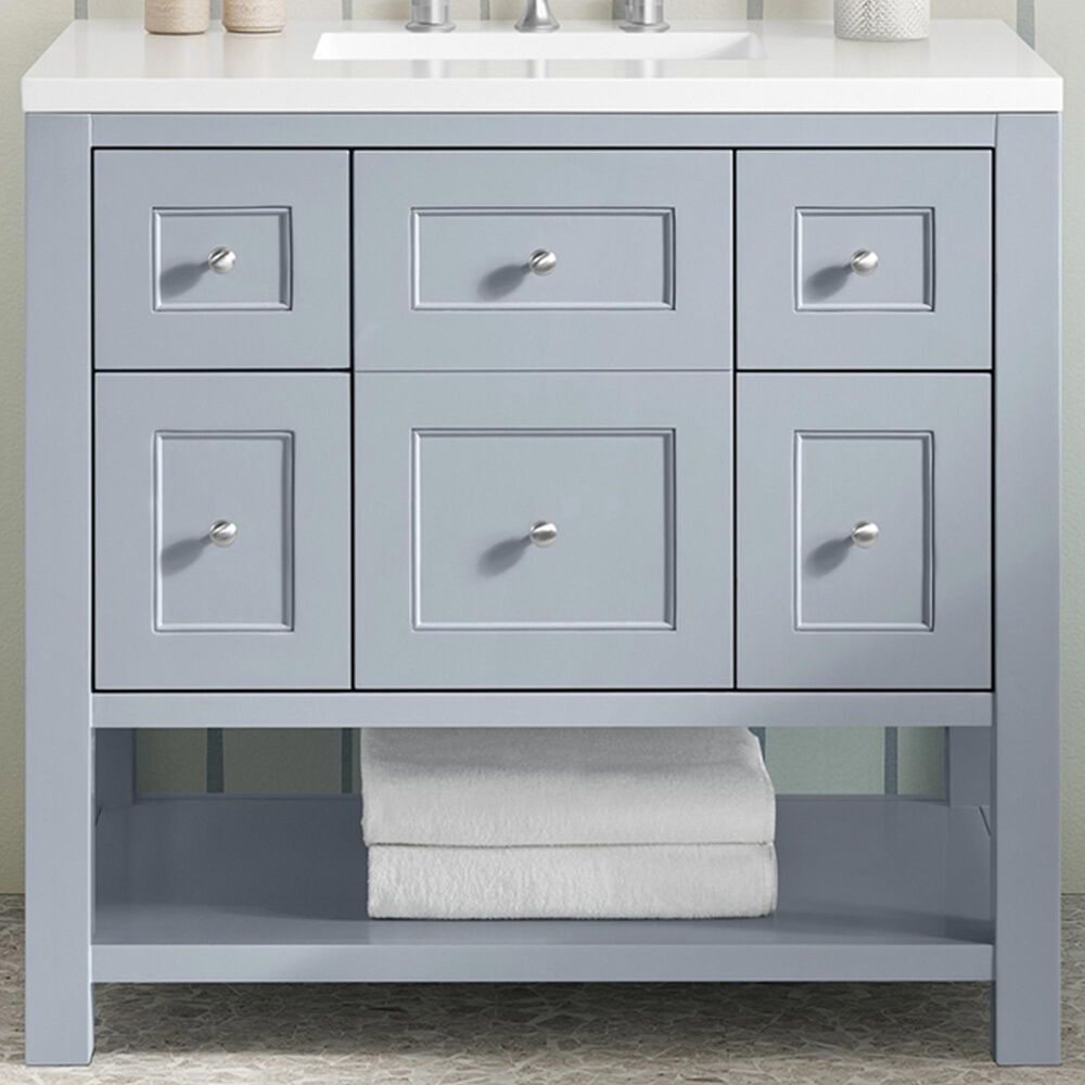 James Martin Vanities Breckenridge 36" Single Bathroom Vanity in Serenity Blue with 3 cm White Zeus Quartz Top and Rectangular Sink, , large