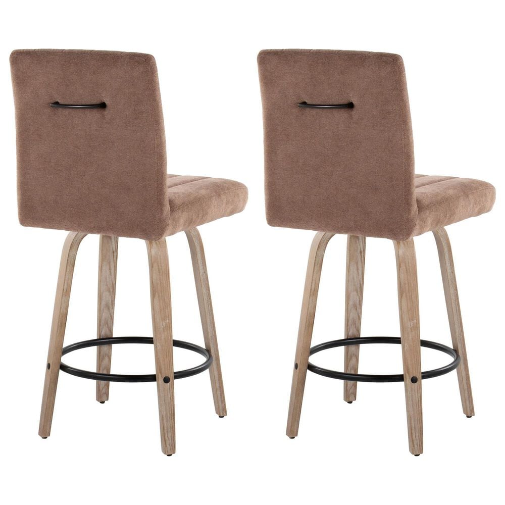LumiSource Hank Swivel Counter Stool with Brown Fabric Upholstery in Whitewashed and Black (Set of 2), , large