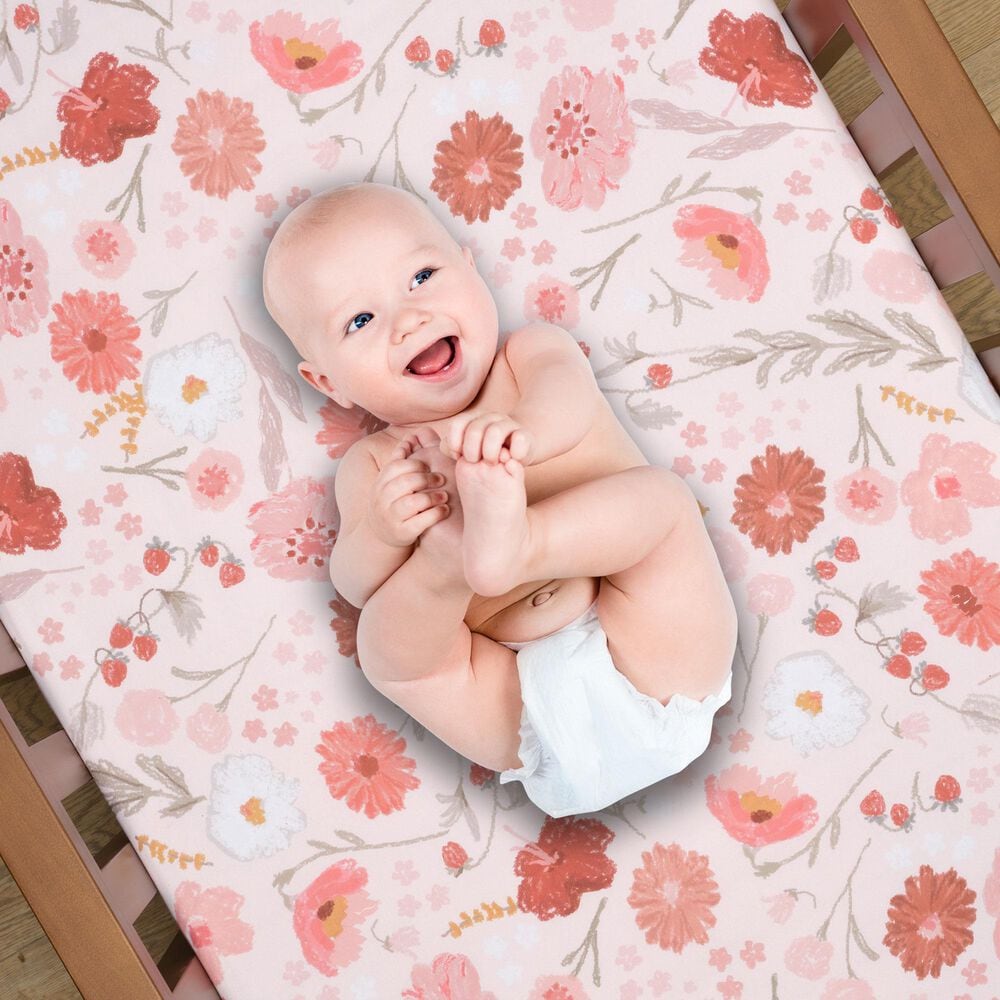 Lambs &amp; Ivy Flower Power Fitted Crib Sheet in Pink, , large