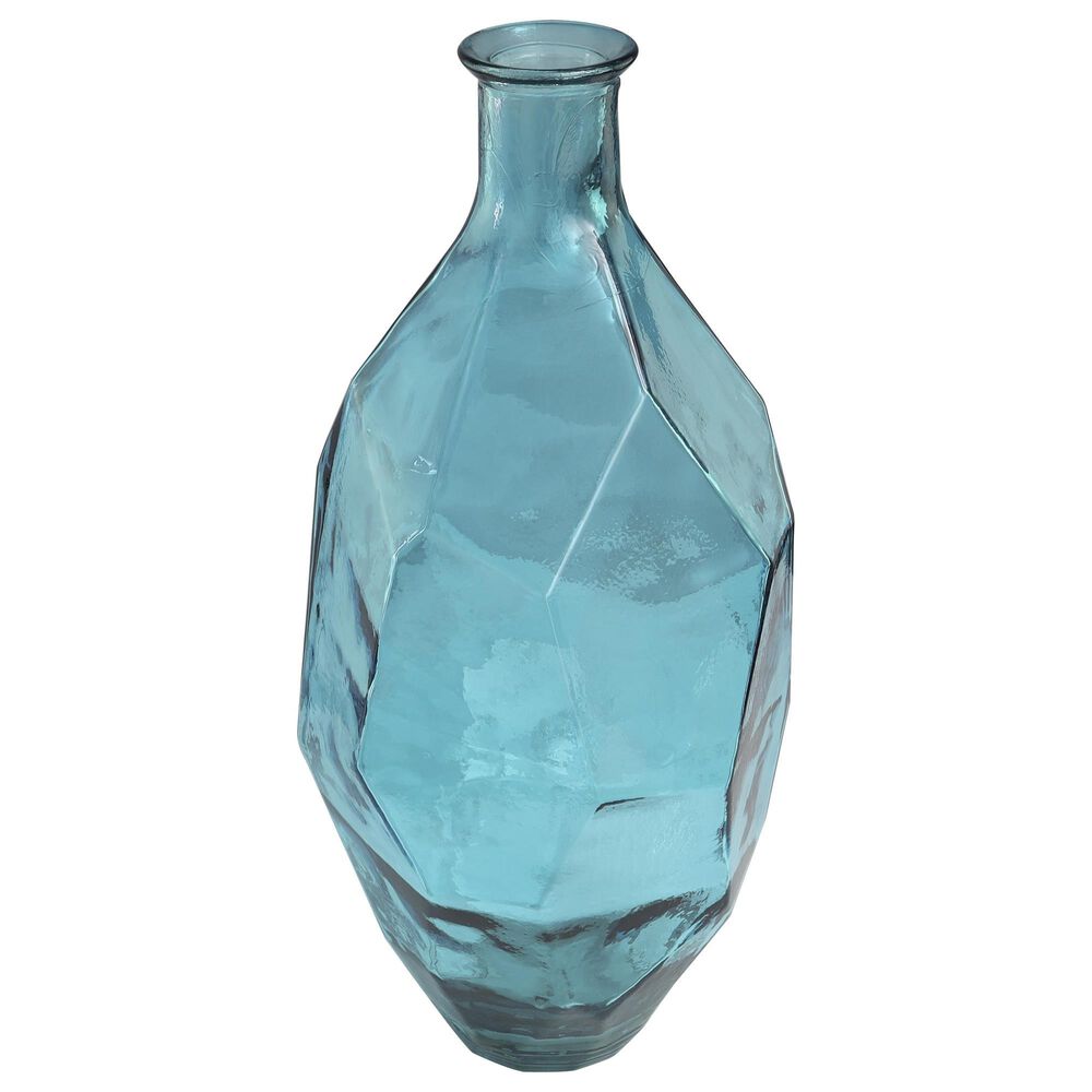Maple and Jade Tall Spanish Bottle Neck Faceted Decorative Vase in Tinted Teal, , large