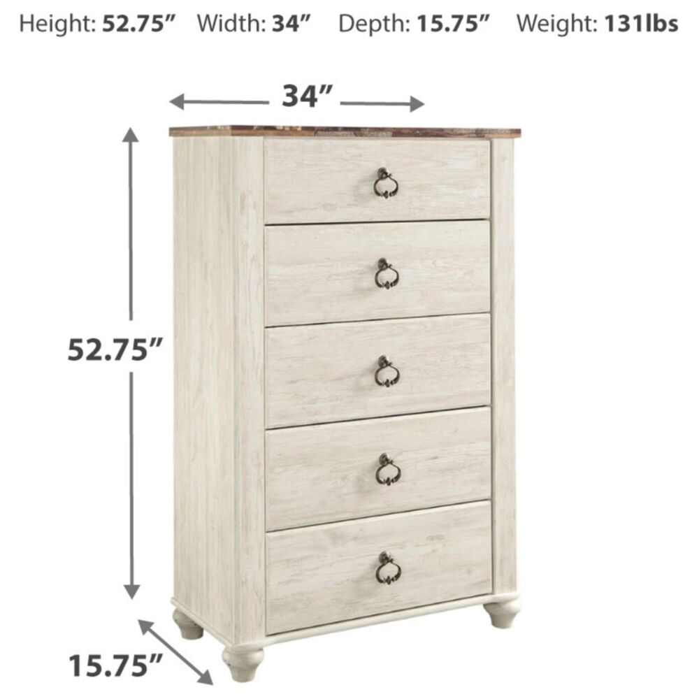 Ashley Willowton 5-Piece Queen Panel Bedroom Set in Whitewash, , large