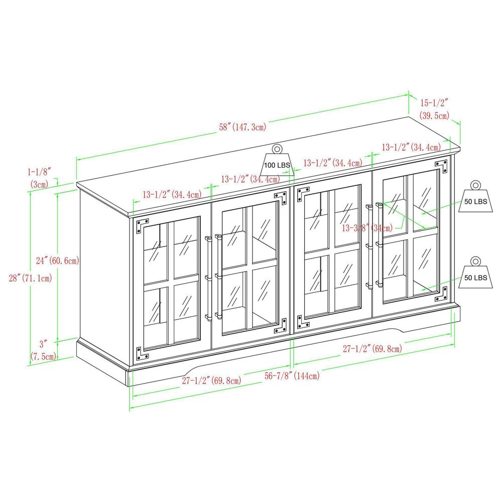 Walker Edison Abigail 58&quot; TV Stand in Brushed White/Rustic Oak, , large