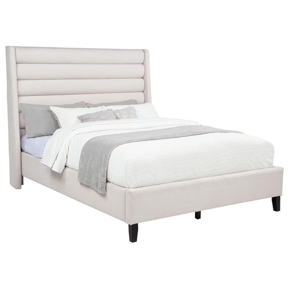 Pacific Landing Leslie Queen Upholstered Platform Bed in Beige, , large