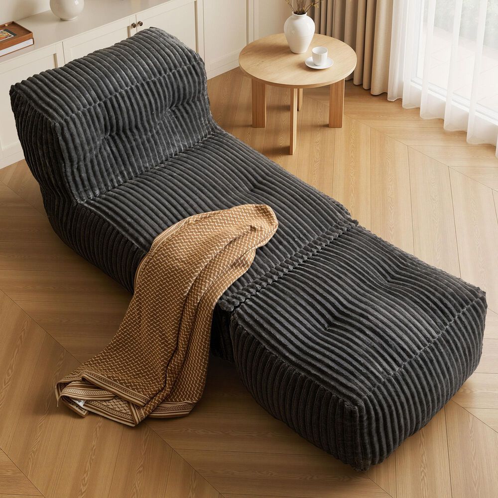 HOMLUX 2-Piece Bean Bag Chair and Ottoman in Gray, , large