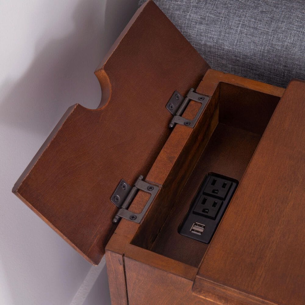 Linon Home Decor Barron Accent Table with USB Charging Station in Hazelnut, , large