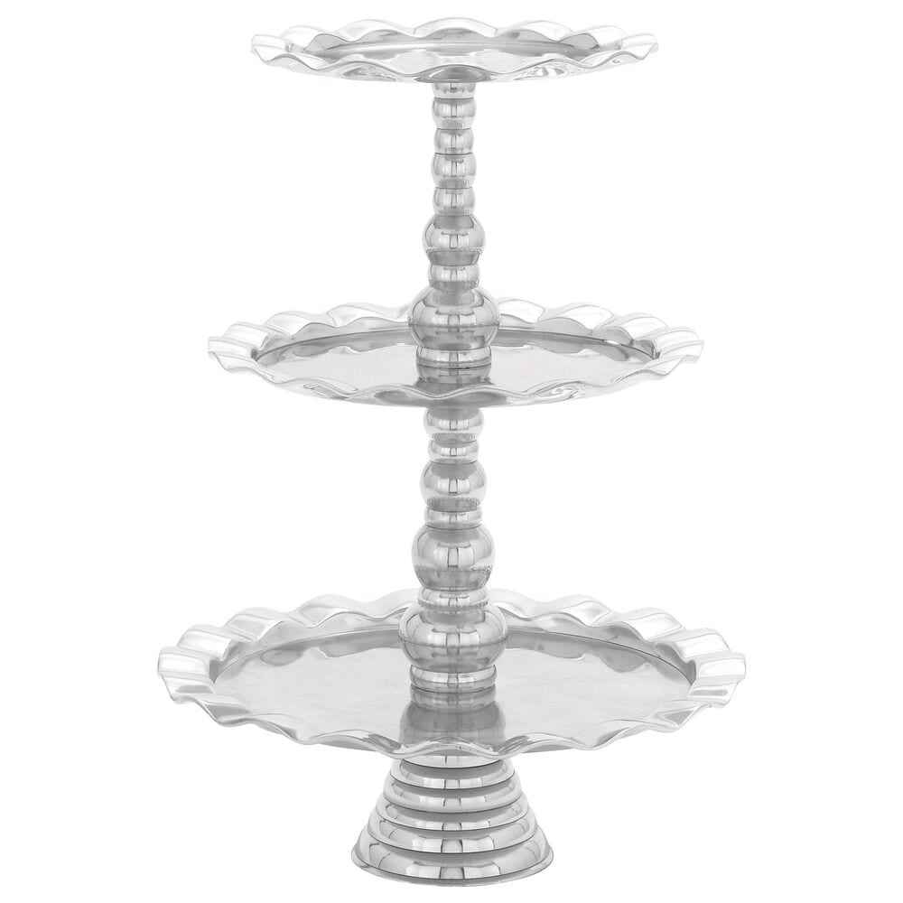 Maple and Jade 3-Tier Metal Round Server in Silver, , large