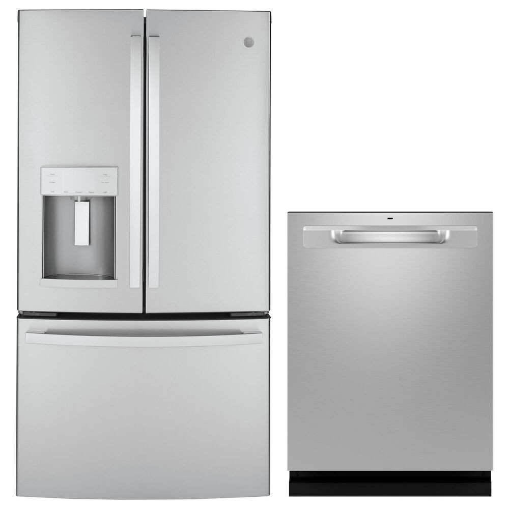 GE Appliances 2-Piece Kitchen Package with 22.1 Cu. Ft. French-Door Refrigerator and Pocket Handle Dishwasher in Fingerprint Resistant Stainless, , large