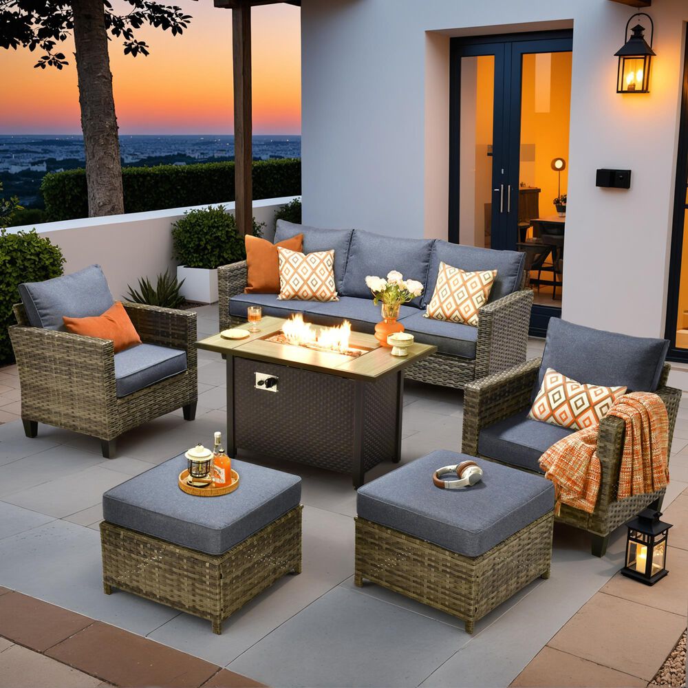 HOMLUX 6-Piece Patio Set with Denim Blue, , large