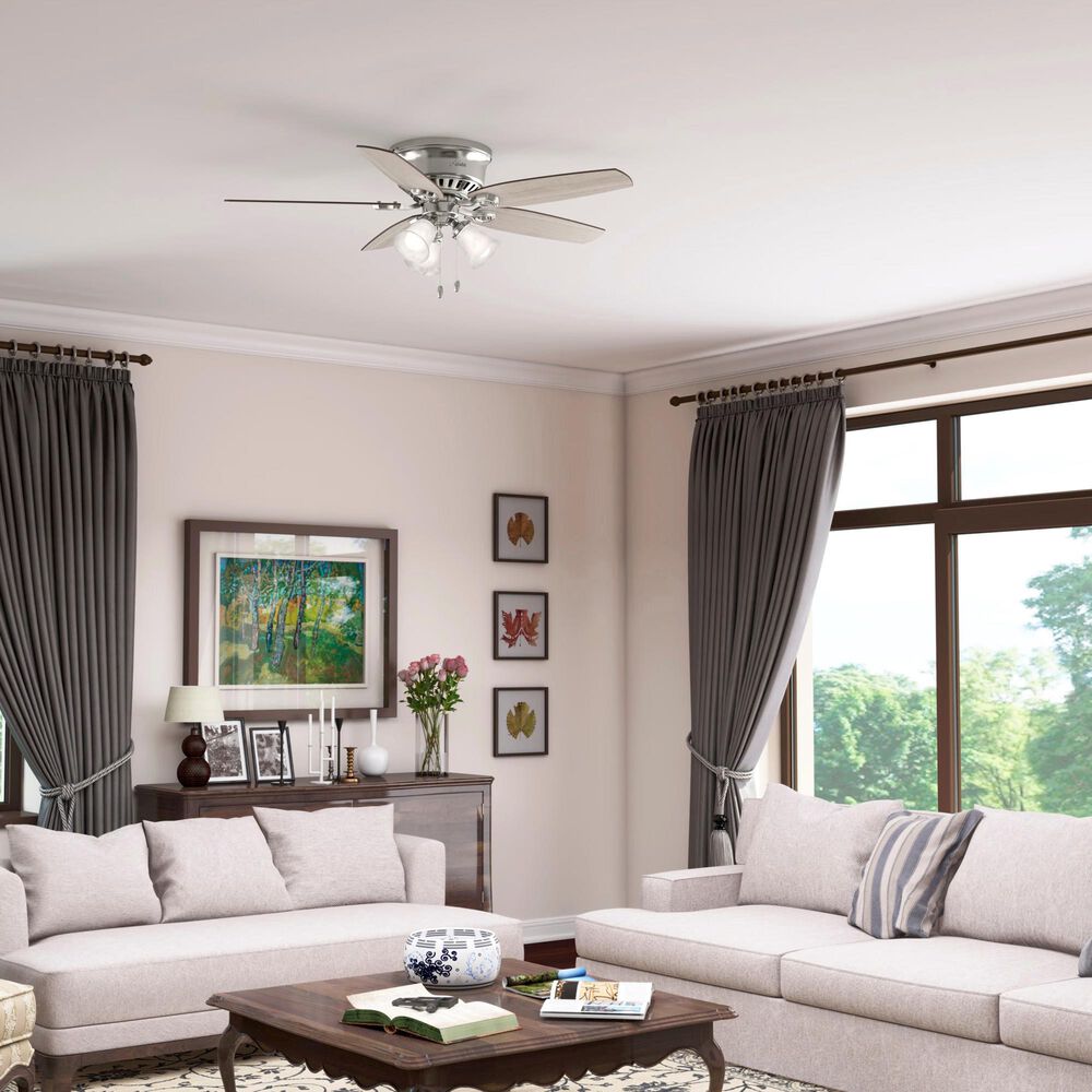 Hunter Builder Low Profile 52&quot; Ceiling Fan with Lights in Brushed Nickel, , large
