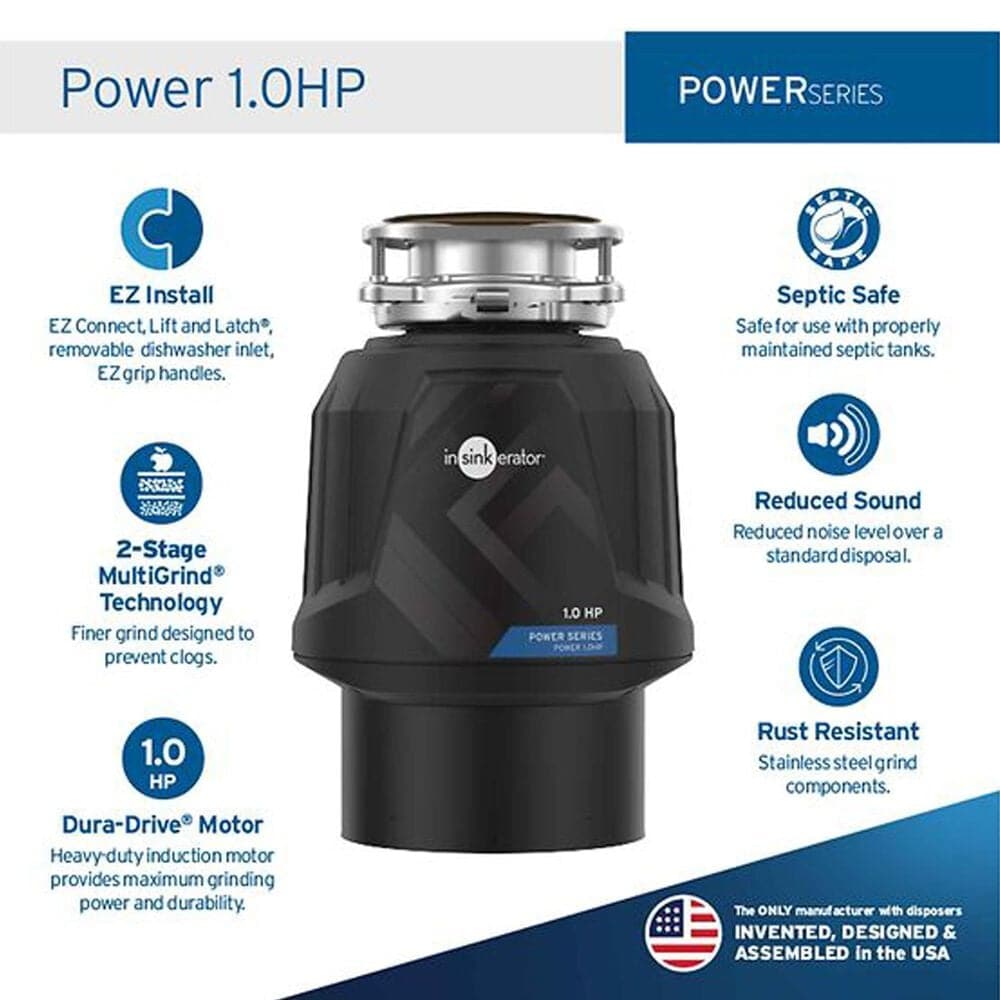 InSinkerator Power 1 HP Garbage Disposal in Black, , large