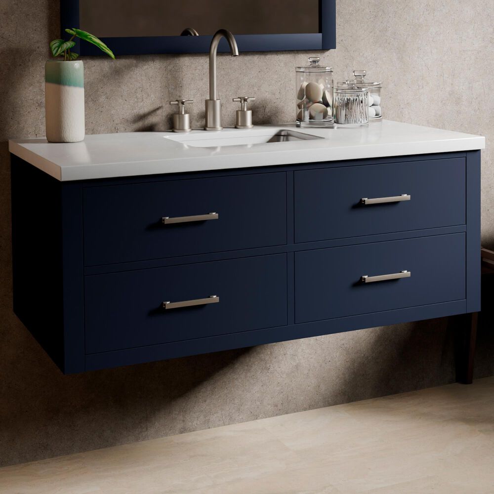 Lexora Home Castor 48" Single Bathroom Vanity in Blue with 2 cm White Cultured Marble Top and Rectangular Sink, , large