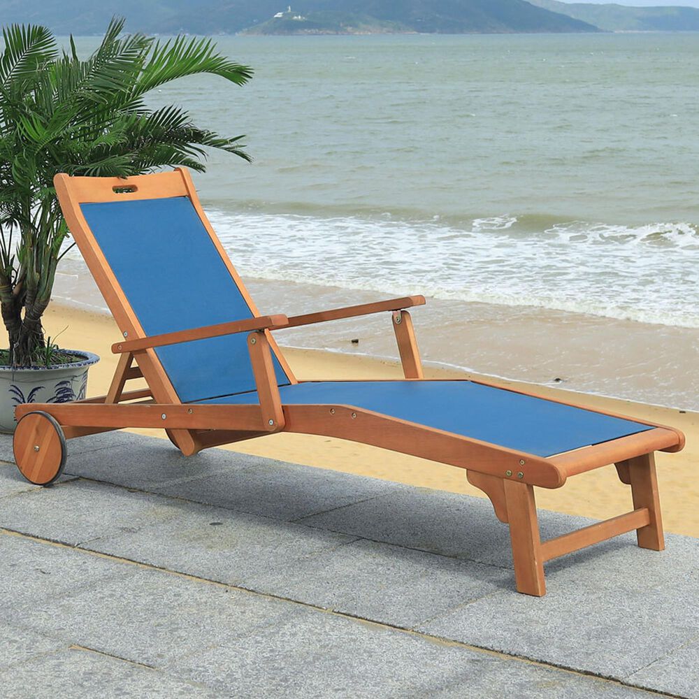 Safavieh Kamson Patio Sunlounger in Natural/Navy, , large