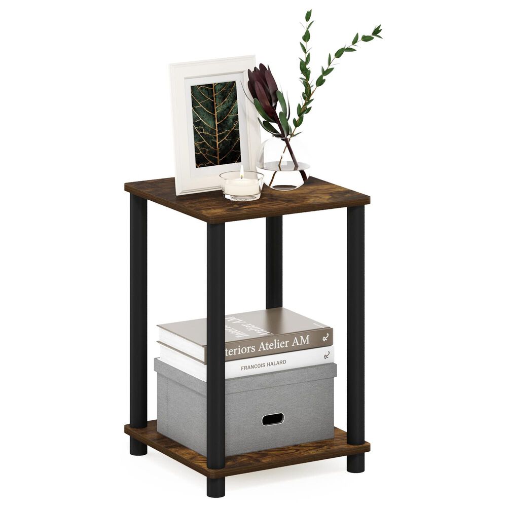 HOMLUX 2-Tier Turn-N-Tube End Table in Amber Pine and Black, , large