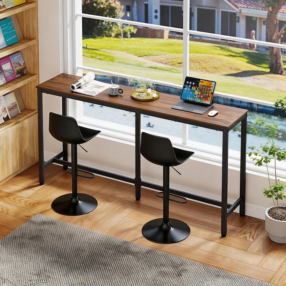 FDW 71" Bar Height Pub Table in Brown and Black, , large