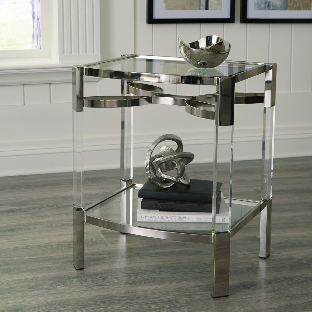 Ashley Chaseton Accent Table in Clear and Silver, , large