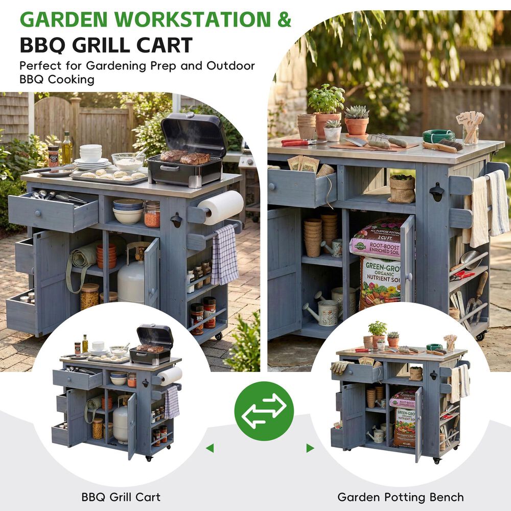 HOMLUX 41.9" Outdoor Extendable Kitchen Island in Gray, , large