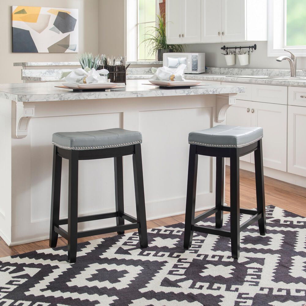 Linon Home Decor Claridge Counter Stool with Light Grey Cushion in Black, , large