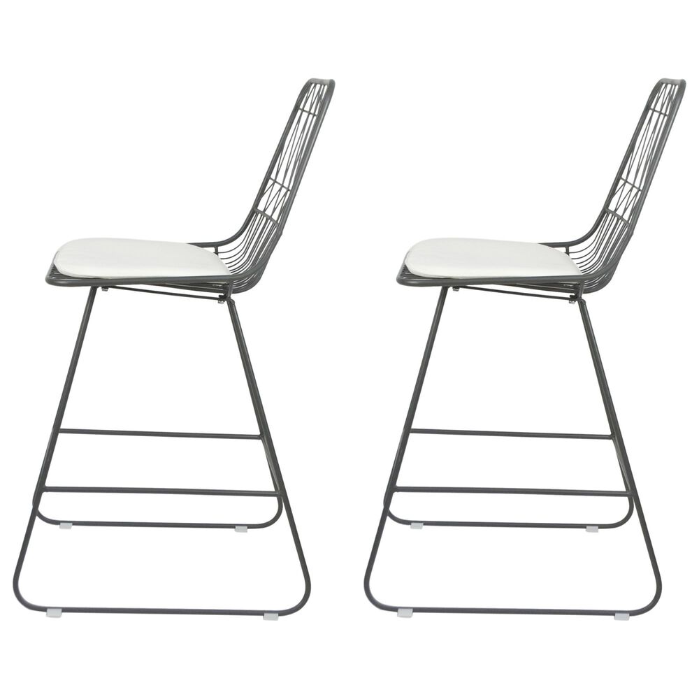 Hearth and Haven Niez Outdoor Counter Stool with Ivory Cushion in Gray &#40;Set of 2&#41;, , large