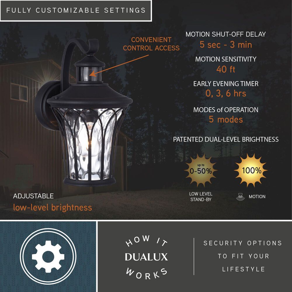 Vaxcel Abigail 1-Light Outdoor Motion Sensor Wall Sconce in Textured Black, , large