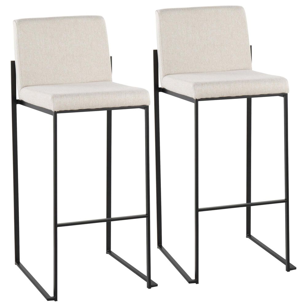 Lumisource Fuji High Back Barstool with Beige Fabric in Black (Set of 2), , large