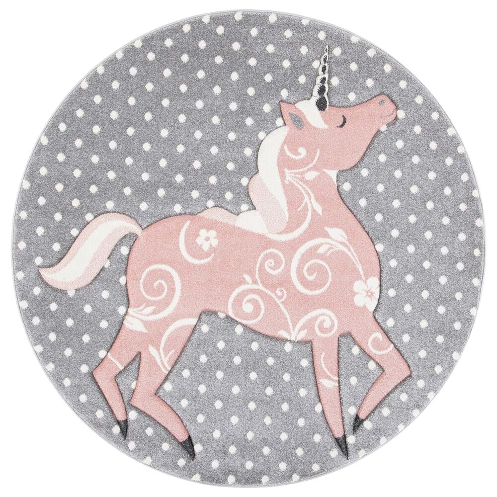 Safavieh Carousel 3" Round Grey, Ivory and Pink Kids Area Rug, , large