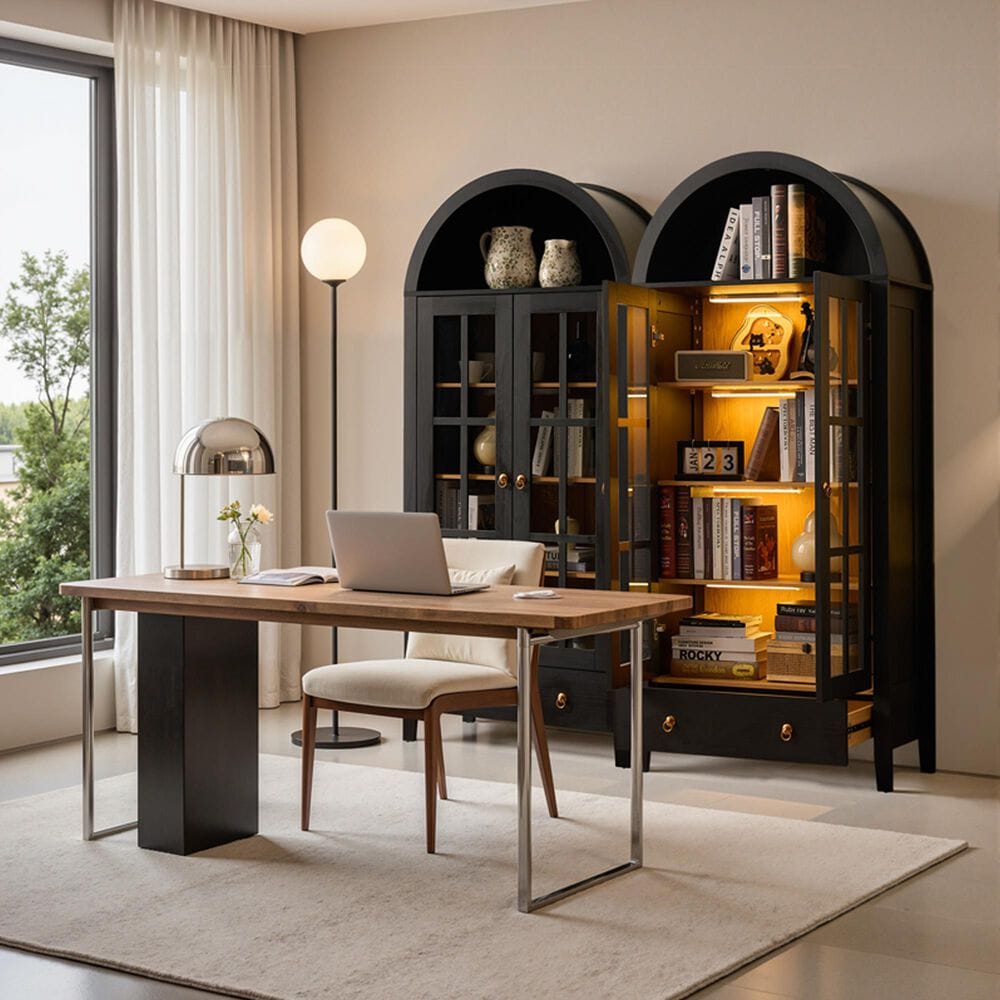 HOMLUX Arched Storage Cabinet with LED Induction Lights in Black, , large