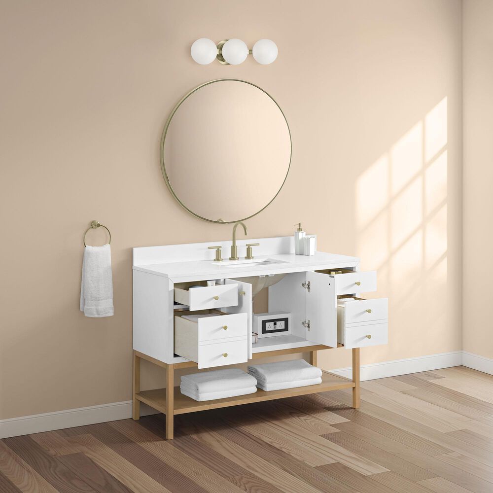 37B Isadore 48" Single Bathroom Vanity Cabinet in Bright White and White Composite Stone Top and Backsplash, , large