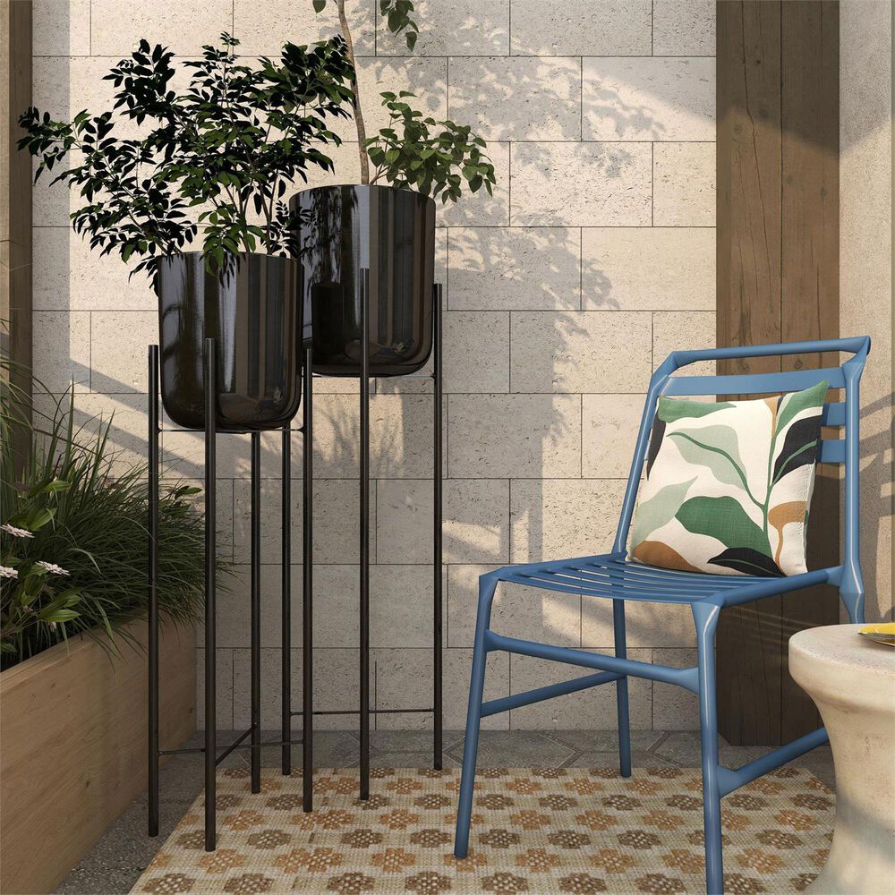 Maple and Jade Dome Indoor/Outdoor Planter with Removable Stand in Polished Black &#40;Set of 2&#41;, , large