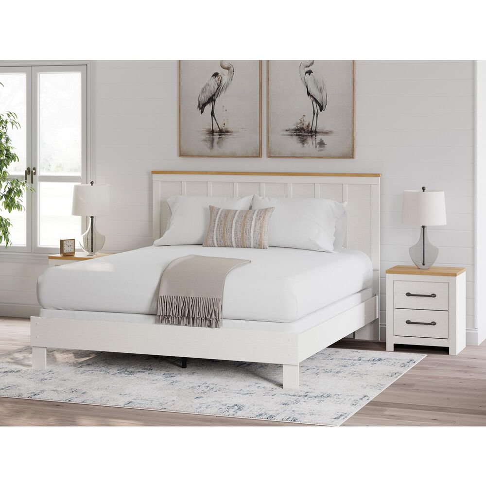 Ashley Linnocreek King Panel Bed in White and Warm Brown, , large