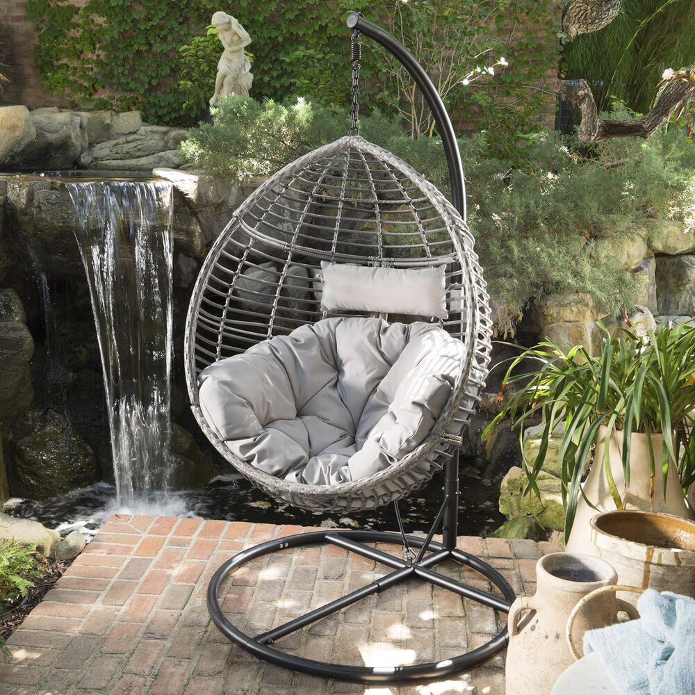 Noble House Layla Hanging Basket Chair and Stand in Multi-Brown, , large
