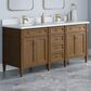 James Martin Brittany 72" Double Bathroom Vanity in Pecan with Single Hole 3 cm White Zeus Silestone Top and Rectangular Sinks, , large