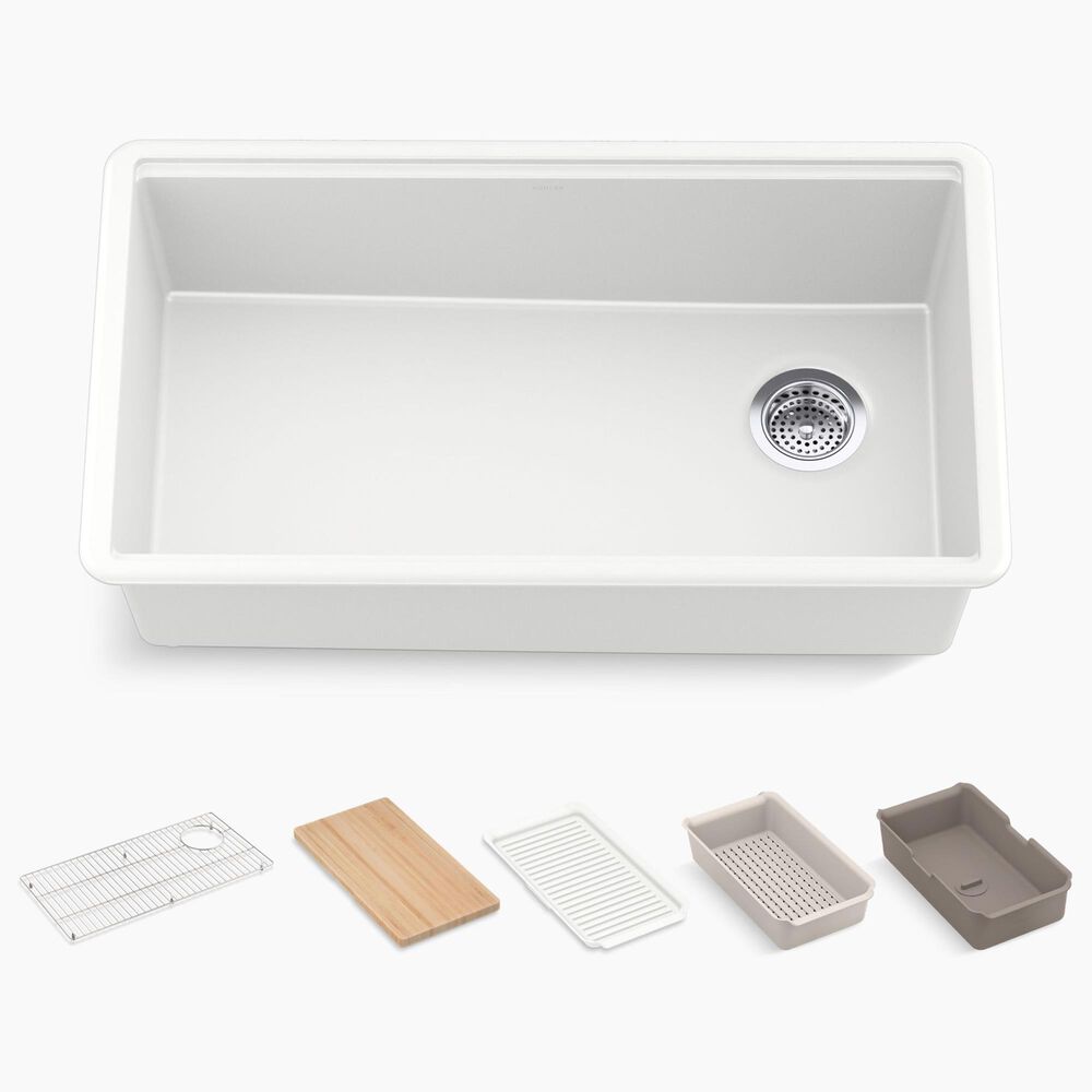 Kohler Billings 32.5&quot; Undermount Single Bowl Workstation Kitchen Sink in Matte White, , large