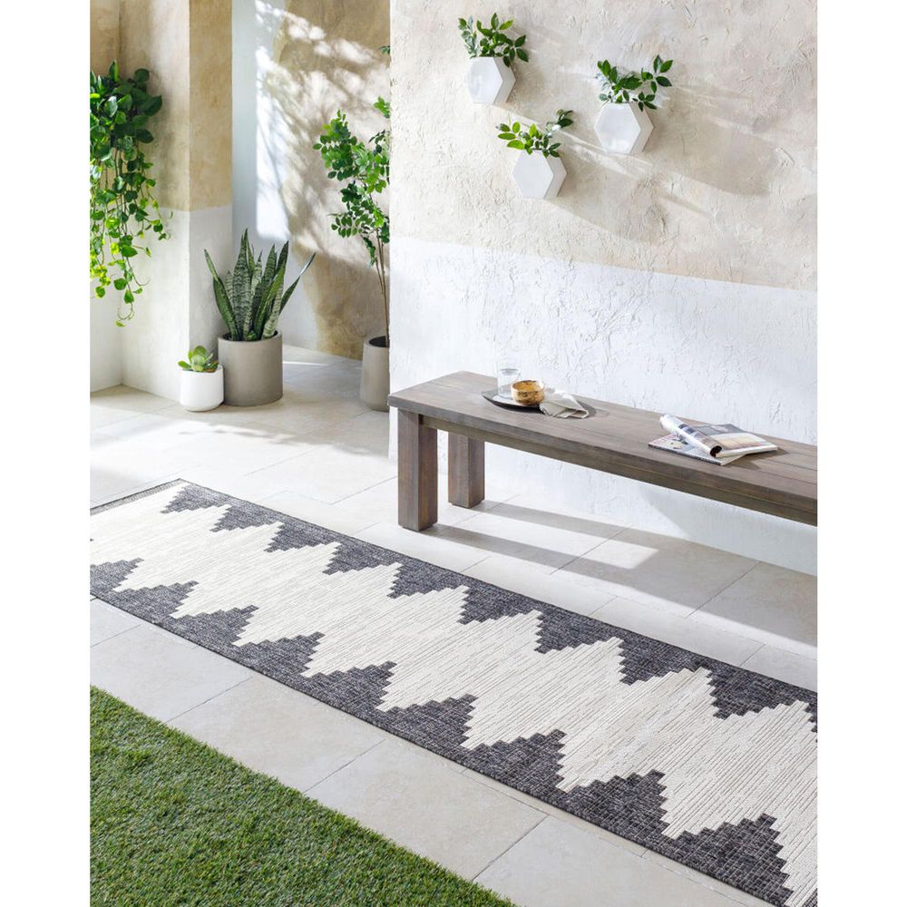 Surya Eagean EAG-2356 Black, Off-White and Charcoal 2&#39;7&quot; x 12&#39; Indoor/Outdoor Runner, , large