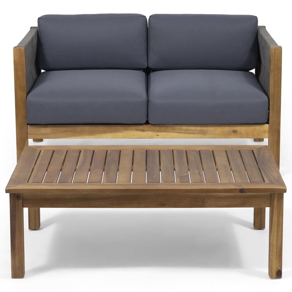 Hearth and Haven Laurel 2-Piece Patio Conversation Set with Gray Cushion in Teak, , large